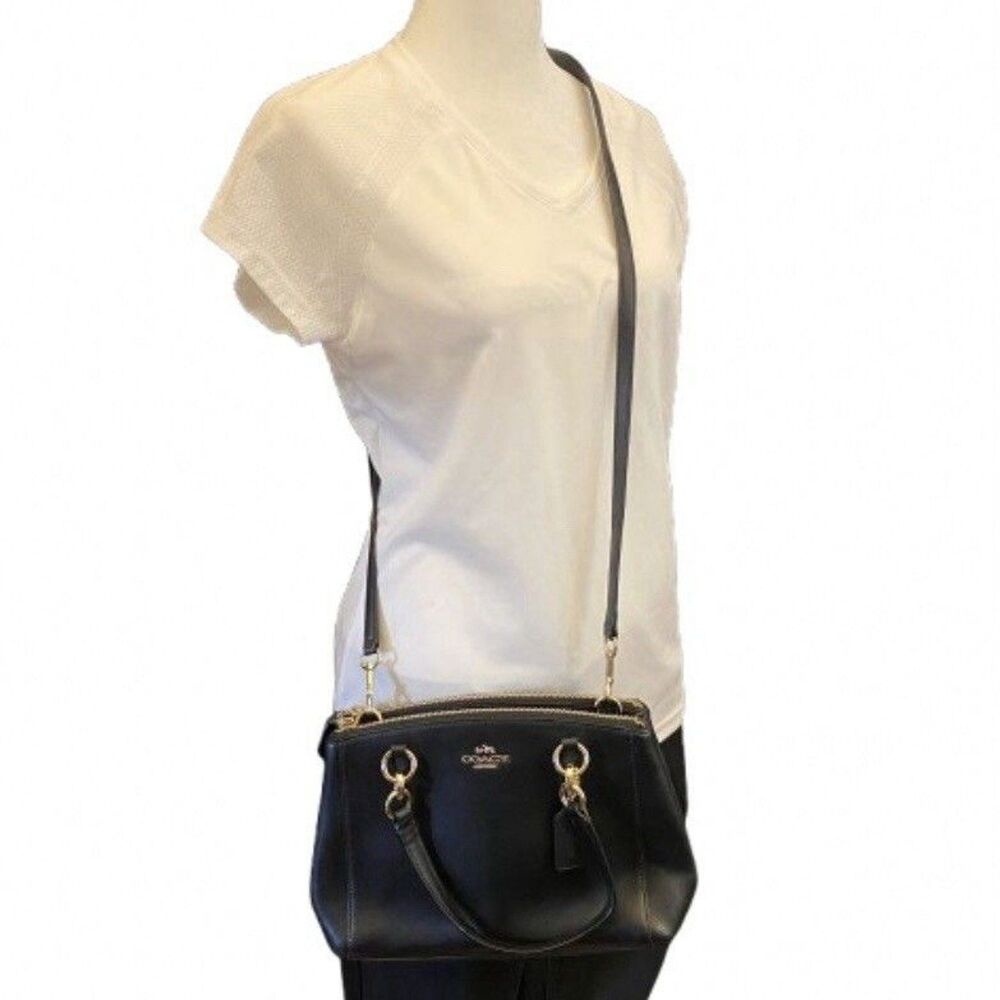 Coach Mini Christie Carryall Black Crossgrain Leather Crossbody Bag F36704 Auth